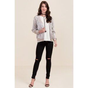 Francesca's Cassie Metallic Fall Metallic Casual Chic‎ Bomber Jacket Gold Silver